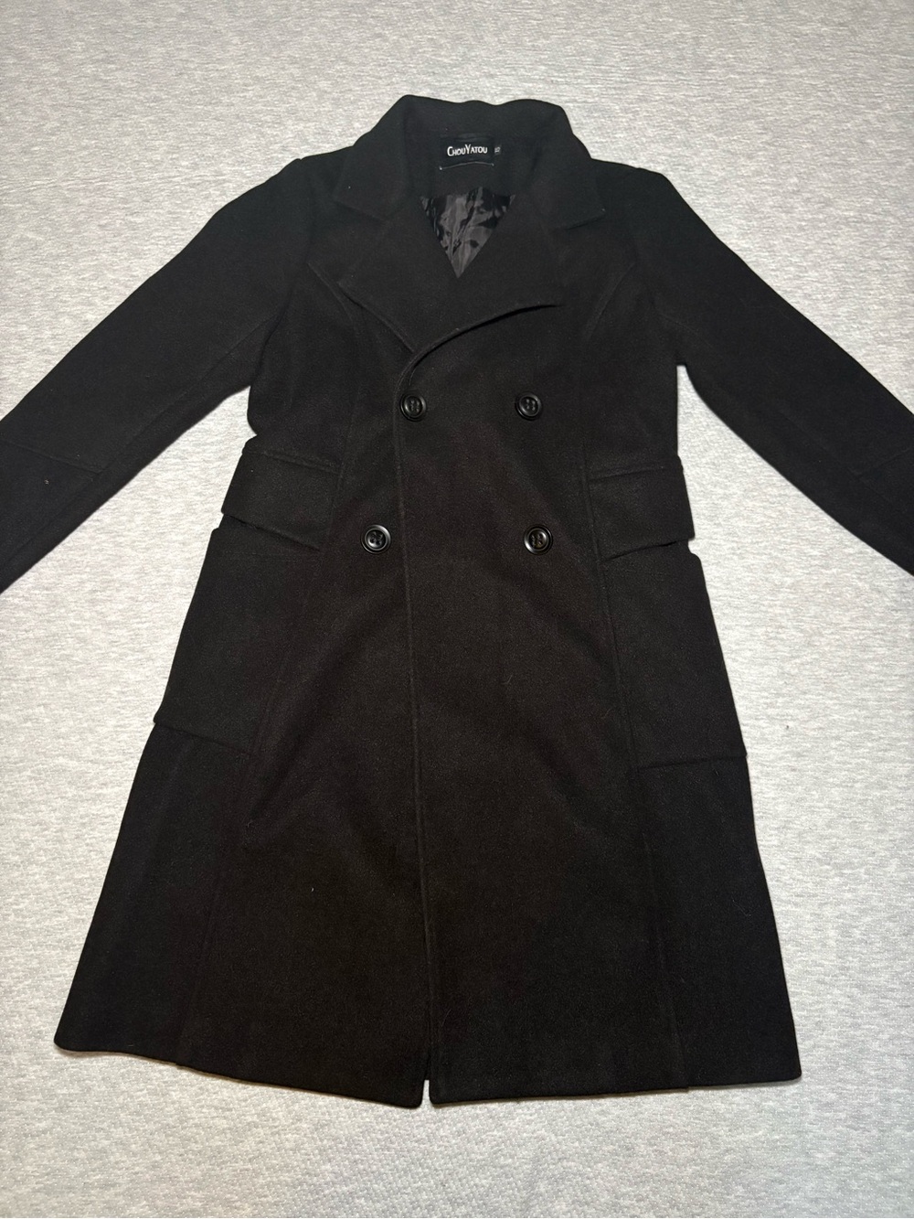 GiorVani Black Double-Breasted Wool Pea Coat